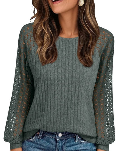 Joanna Women's Lace Sleeve Textured Knit Top