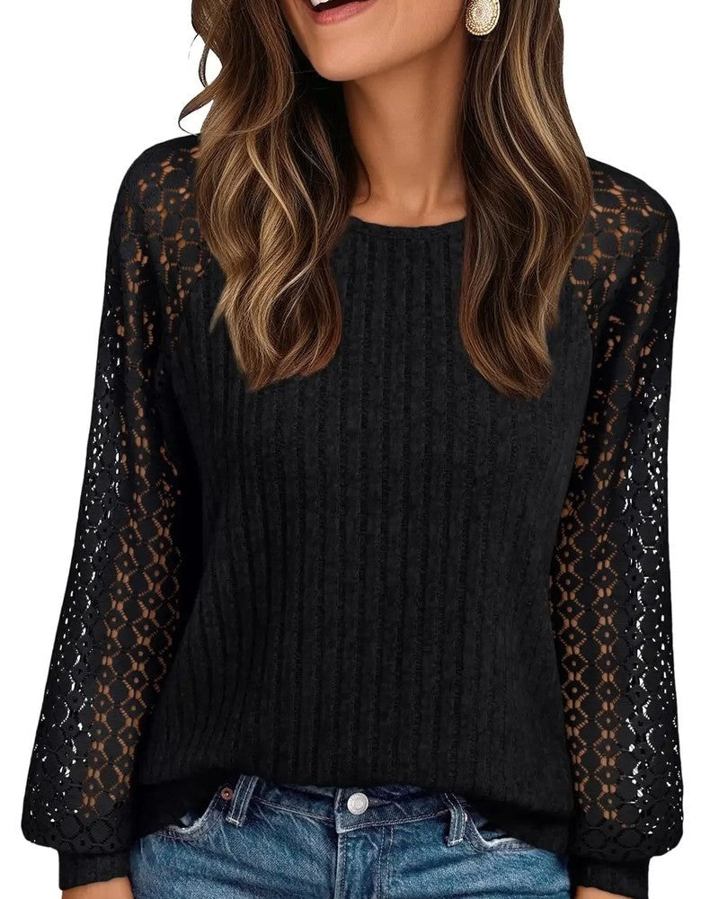 Joanna Women's Lace Sleeve Textured Knit Top