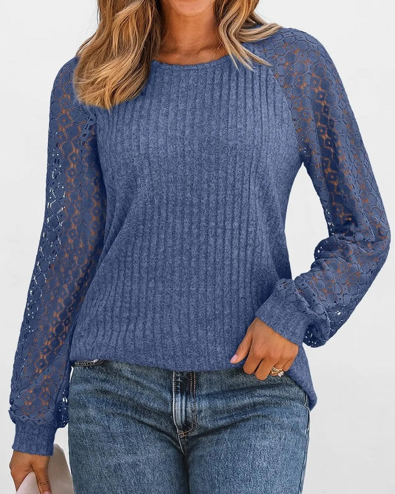Joanna Women's Lace Sleeve Textured Knit Top