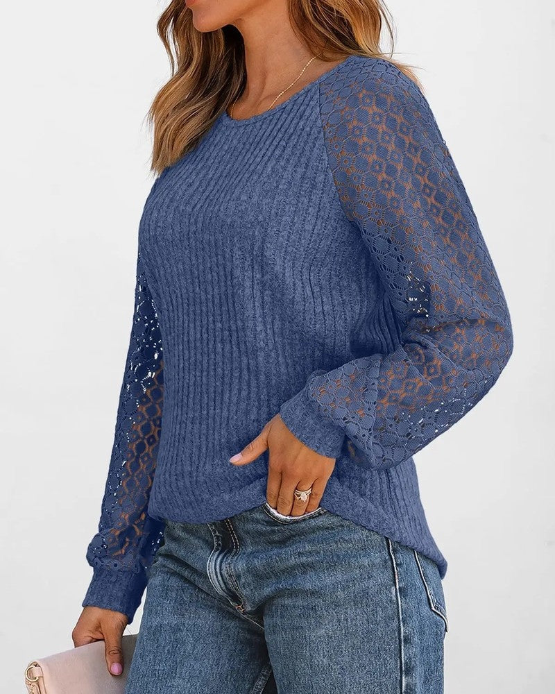 Joanna Women's Lace Sleeve Textured Knit Top