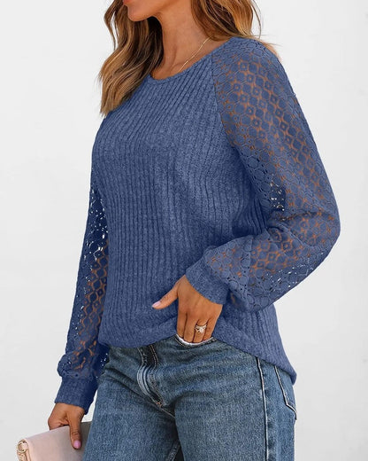 Joanna Women's Lace Sleeve Textured Knit Top