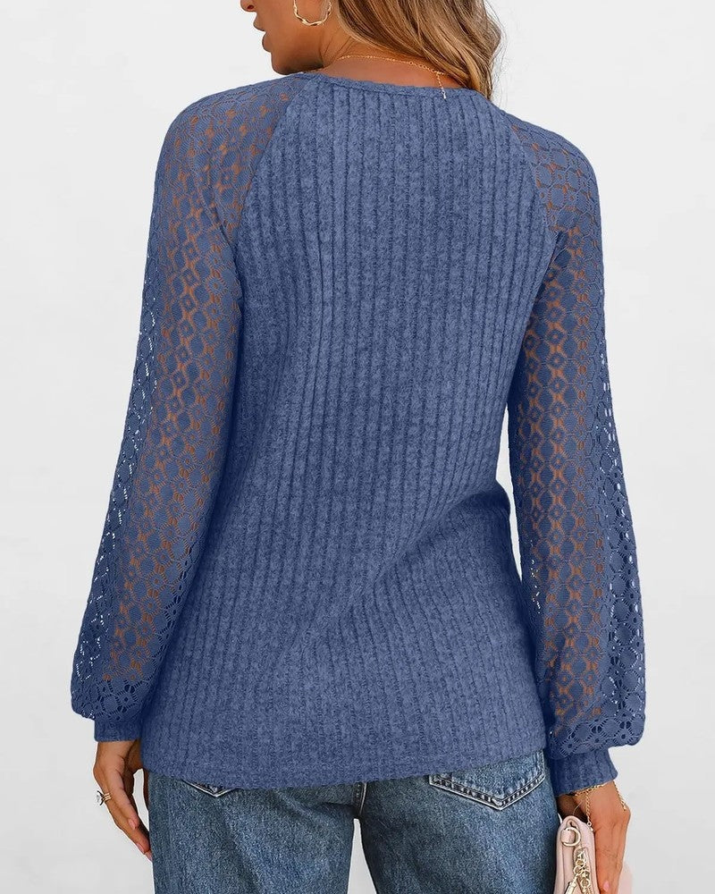 Joanna Women's Lace Sleeve Textured Knit Top