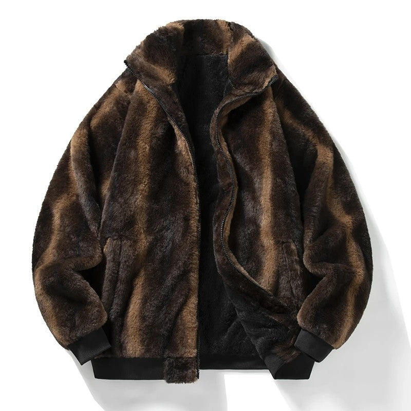 John Men's Faux Fur Relaxed Bomber Jacket