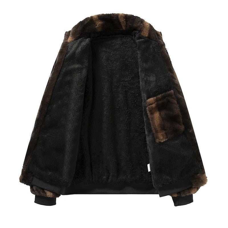 John Men's Faux Fur Relaxed Bomber Jacket