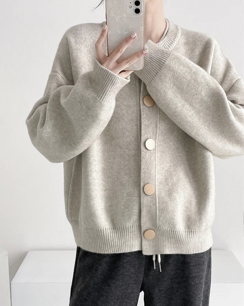 Kaspar Relaxed Knit Button-Up Cardigan