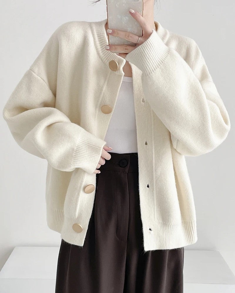 Kaspar Relaxed Knit Button-Up Cardigan