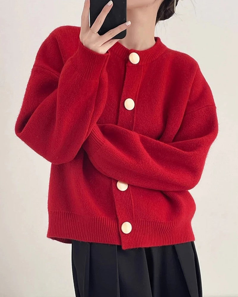 Kaspar Relaxed Knit Button-Up Cardigan