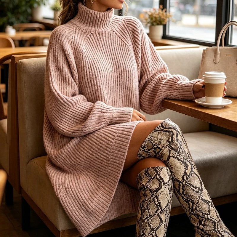 Liaora Relaxed Ribbed Turtleneck Sweater Dress