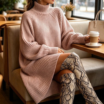 Liaora Relaxed Ribbed Turtleneck Sweater Dress