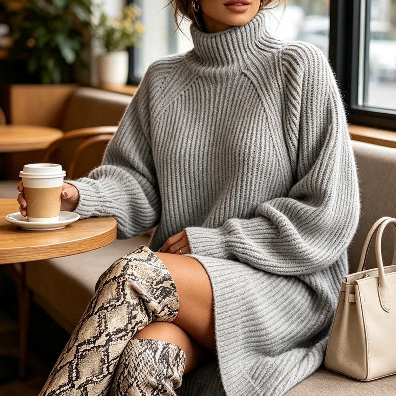 Liaora Relaxed Ribbed Turtleneck Sweater Dress