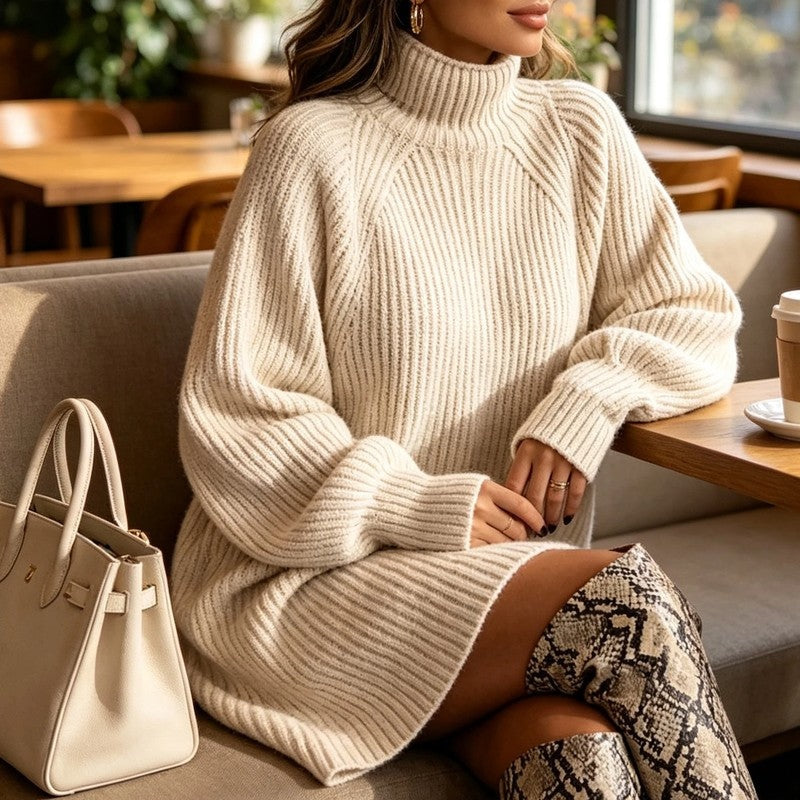 Liaora Relaxed Ribbed Turtleneck Sweater Dress