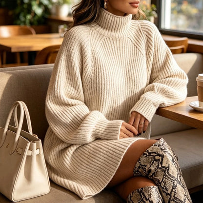 Liaora Relaxed Ribbed Turtleneck Sweater Dress