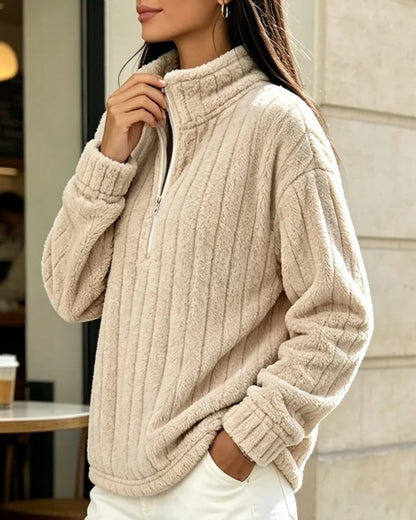 Lina Women's Fleece Ribbed Quarter-Zip Pullover