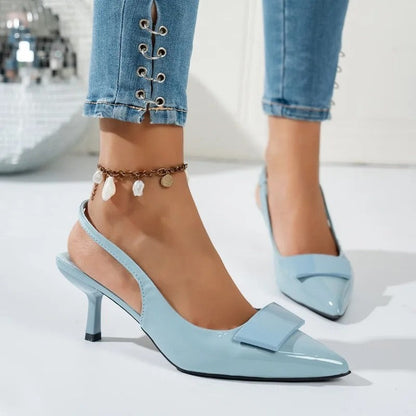 Livona Patent Bow Slingback Pumps