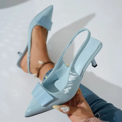 Livona Patent Bow Slingback Pumps