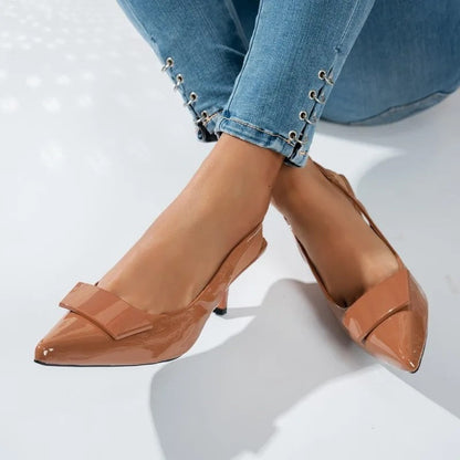 Livona Patent Bow Slingback Pumps