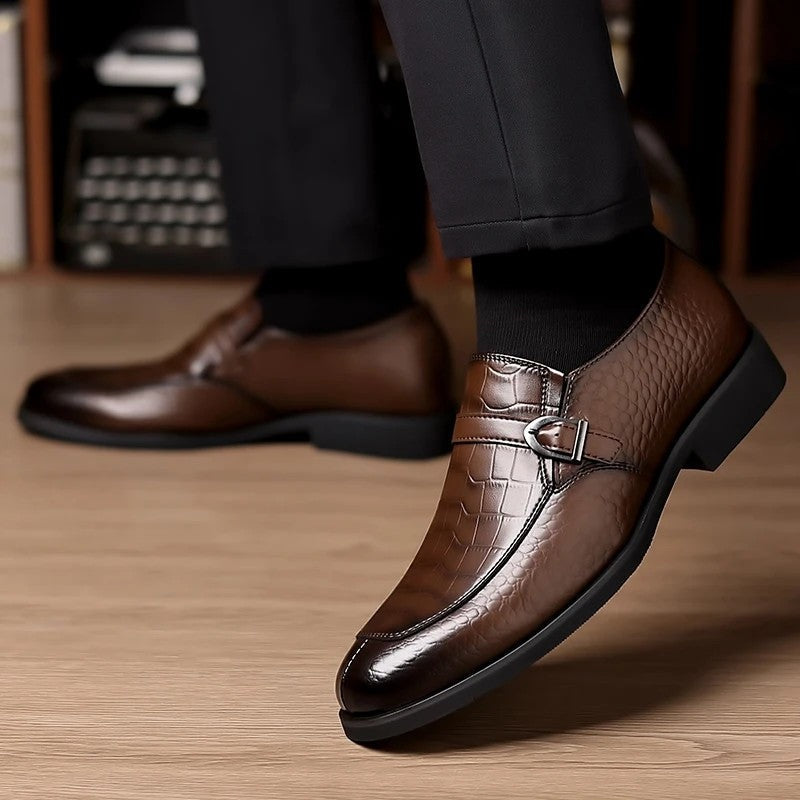 Lorain Embossed Buckle Dress Loafer