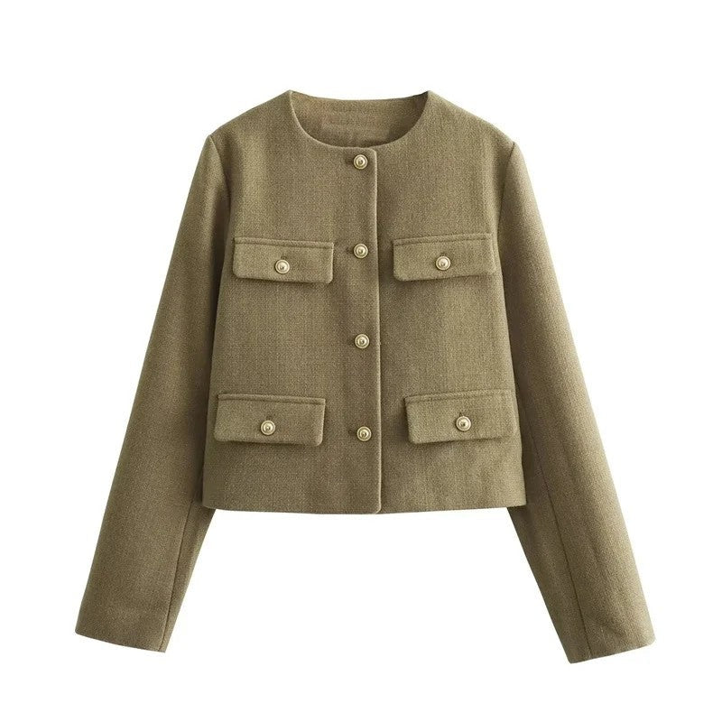 Lunari Cropped Button-Up Pocket Jacket