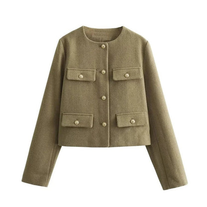 Lunari Cropped Button-Up Pocket Jacket