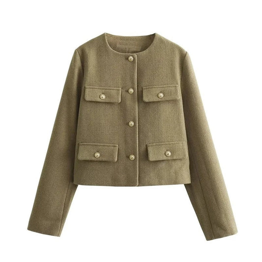 Lunari Cropped Button-Up Pocket Jacket