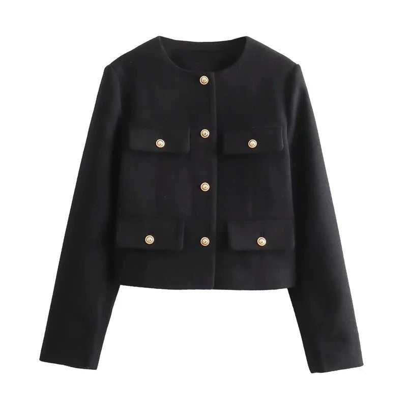Lunari Cropped Button-Up Pocket Jacket