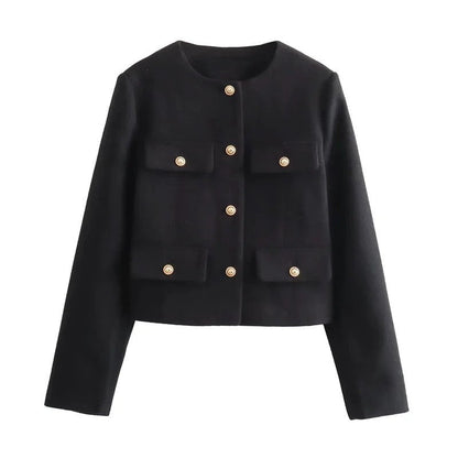 Lunari Cropped Button-Up Pocket Jacket