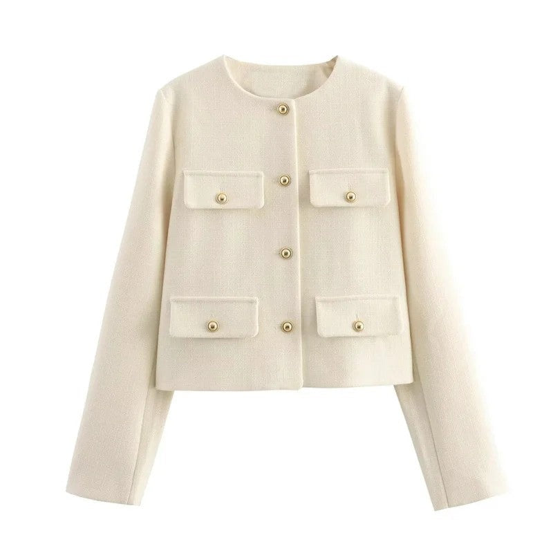 Lunari Cropped Button-Up Pocket Jacket