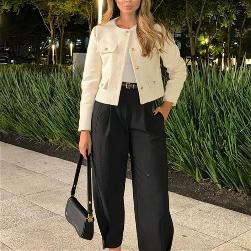 Lunari Cropped Button-Up Pocket Jacket