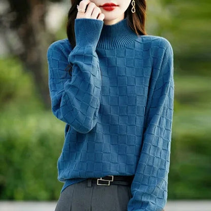 Luniva Textured Grid Knit Turtleneck Sweater