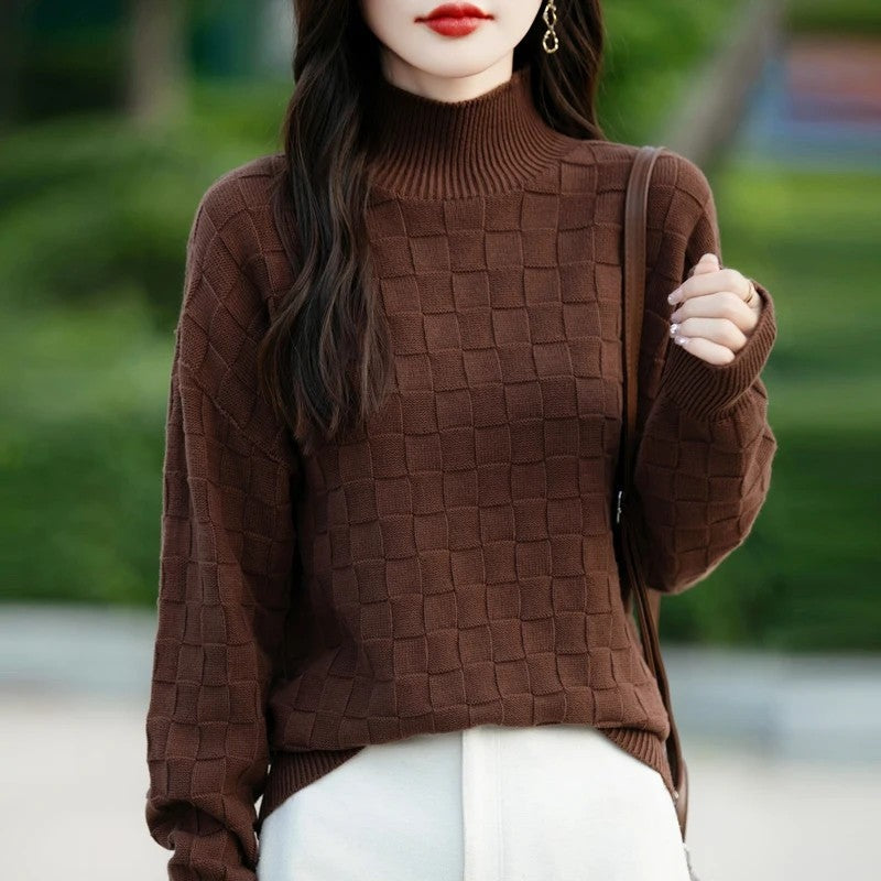 Luniva Textured Grid Knit Turtleneck Sweater