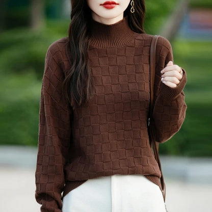 Luniva Textured Grid Knit Turtleneck Sweater