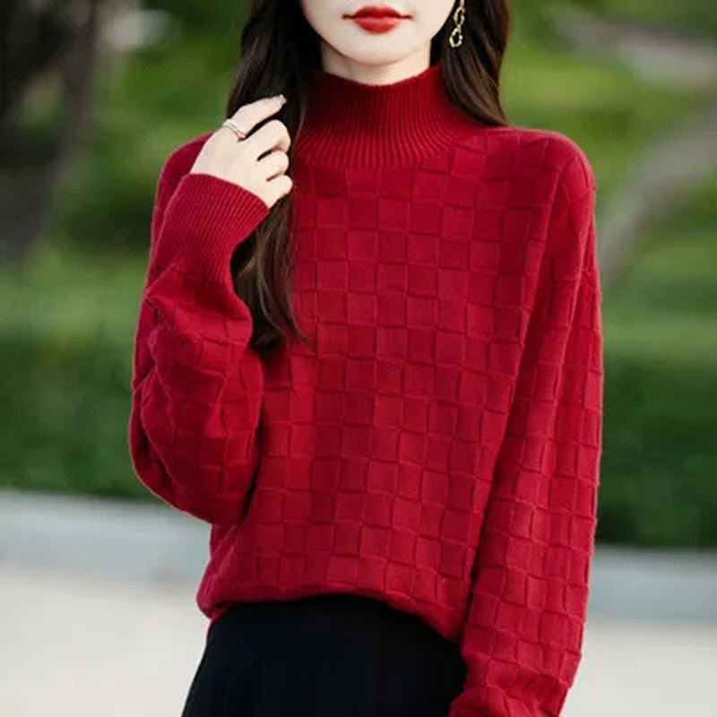 Luniva Textured Grid Knit Turtleneck Sweater