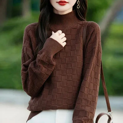 Luniva Textured Grid Knit Turtleneck Sweater