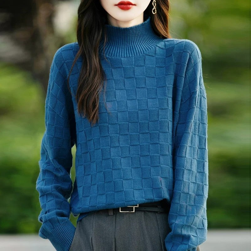 Luniva Textured Grid Knit Turtleneck Sweater