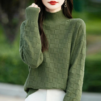 Luniva Textured Grid Knit Turtleneck Sweater