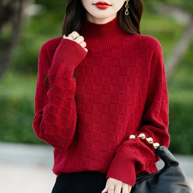 Luniva Textured Grid Knit Turtleneck Sweater