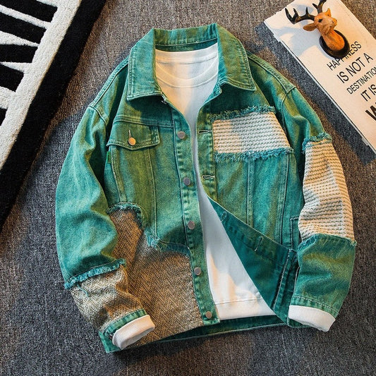 Marav Patchwork Textured Denim Jacket