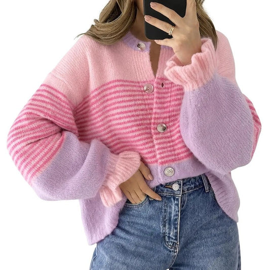Marivelle Relaxed Striped Knit Cardigan