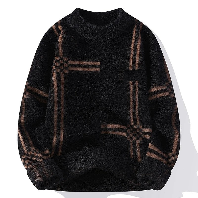 Marlowe Brushed Grid Pattern Knit Sweater