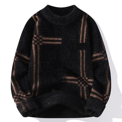 Marlowe Brushed Grid Pattern Knit Sweater