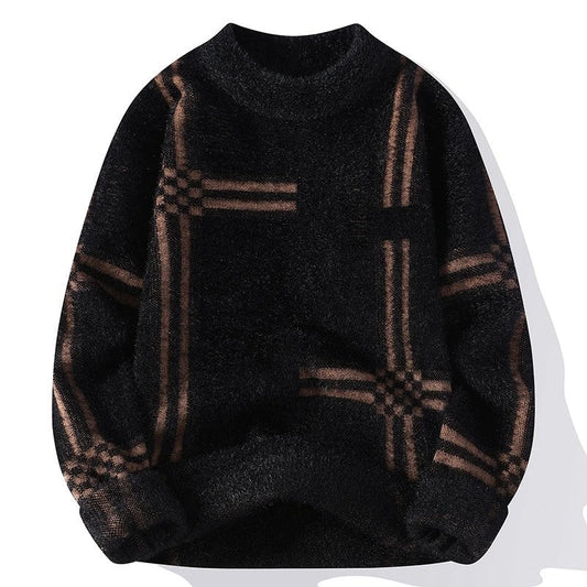 Marlowe Brushed Grid Pattern Knit Sweater
