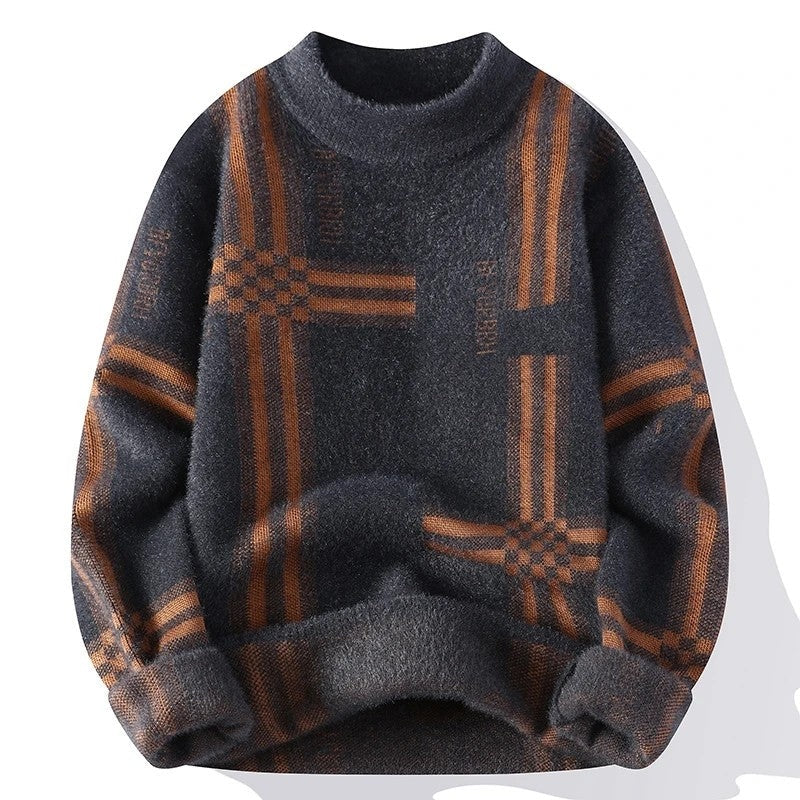 Marlowe Brushed Grid Pattern Knit Sweater