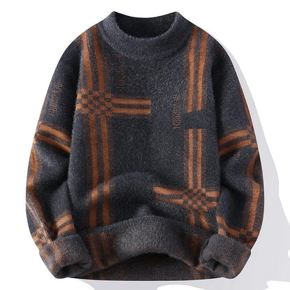 Marlowe Brushed Grid Pattern Knit Sweater