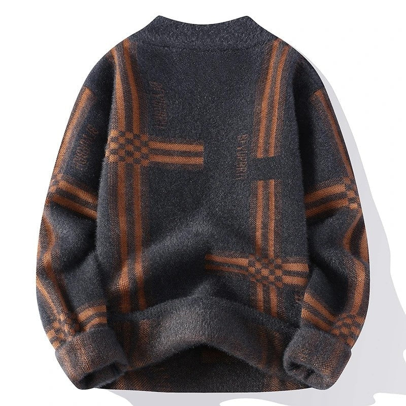 Marlowe Brushed Grid Pattern Knit Sweater