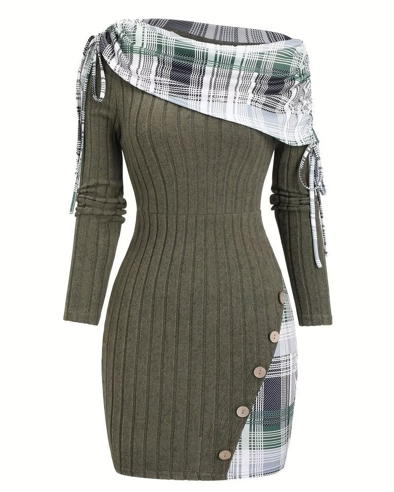 Marta Women's Plaid Ribbed Knit Sweater Dress