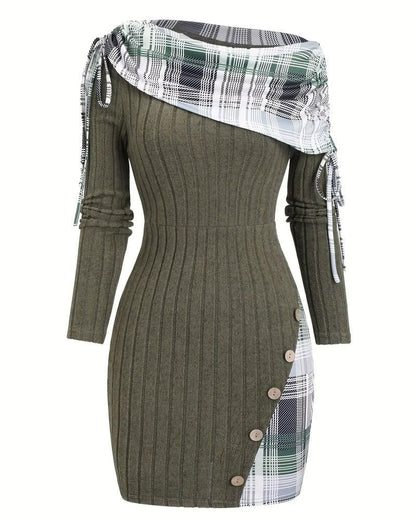 Marta Women's Plaid Ribbed Knit Sweater Dress