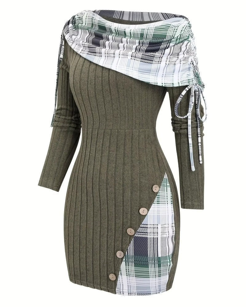 Marta Women's Plaid Ribbed Knit Sweater Dress
