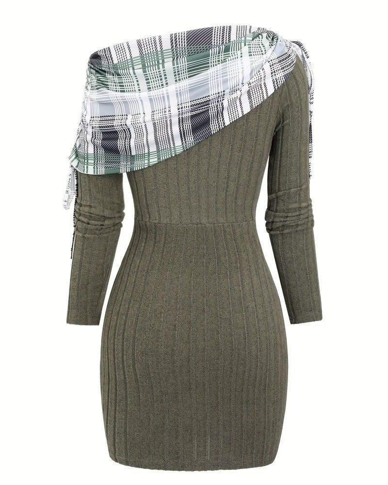 Marta Women's Plaid Ribbed Knit Sweater Dress