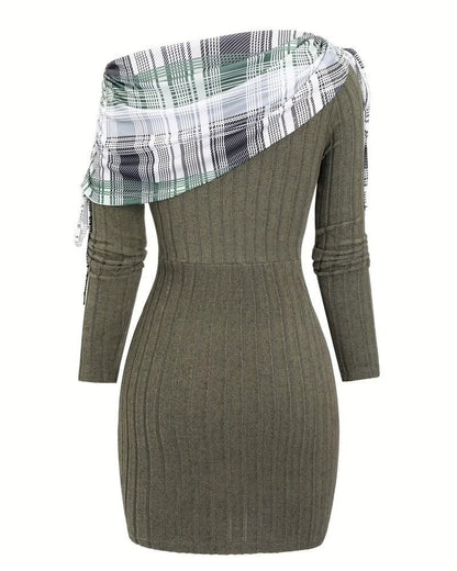Marta Women's Plaid Ribbed Knit Sweater Dress