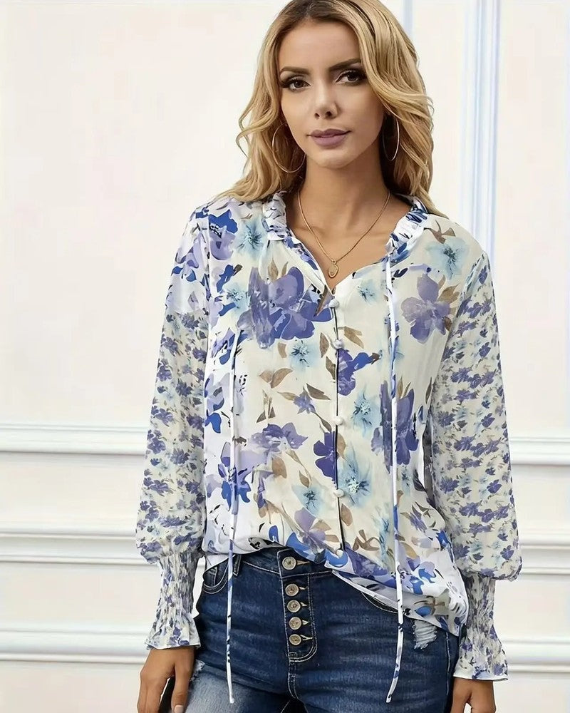 Melissa Women's Floral Tie-Neck Blouse